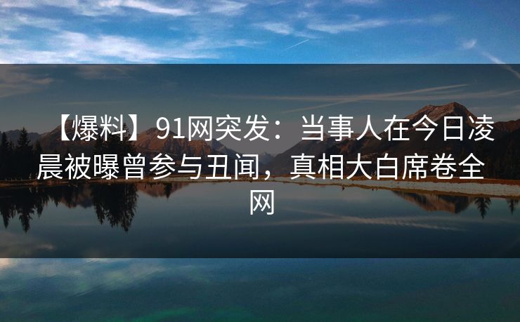 【爆料】91网突发：当事人在今日凌晨被曝曾参与丑闻，真相大白席卷全网