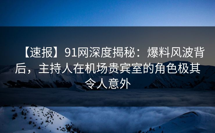 【速报】91网深度揭秘：爆料风波背后，主持人在机场贵宾室的角色极其令人意外